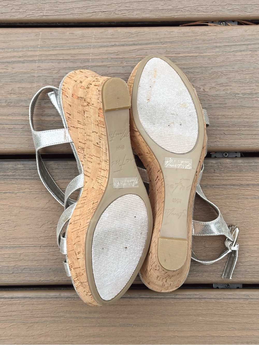Marc Fisher Silver Cork Wedge Sandals Size 8.5M - Picture 9 of 10